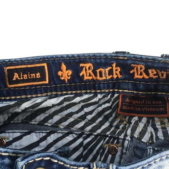 Rock Revival Jeans Womens 25 Alaina Blue  Skinny Distressed Embroidered Pockets - Picture 6 of 16